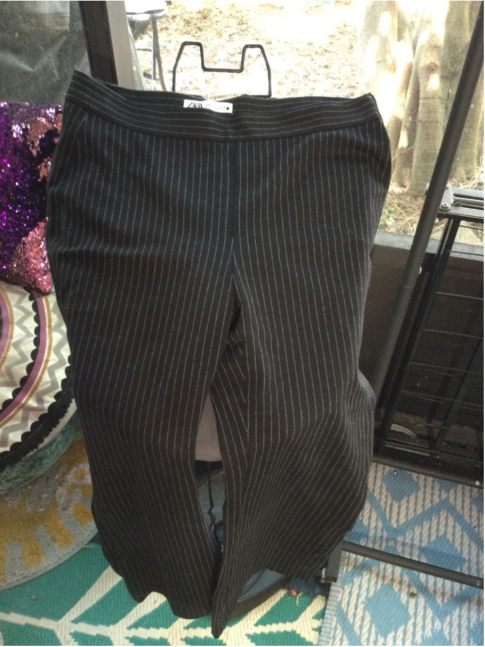 Women's ZARA Charcoal White Pinstripe Trousers L